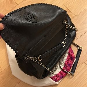 Tory Burch Black Leather Marion Shoulder Bag